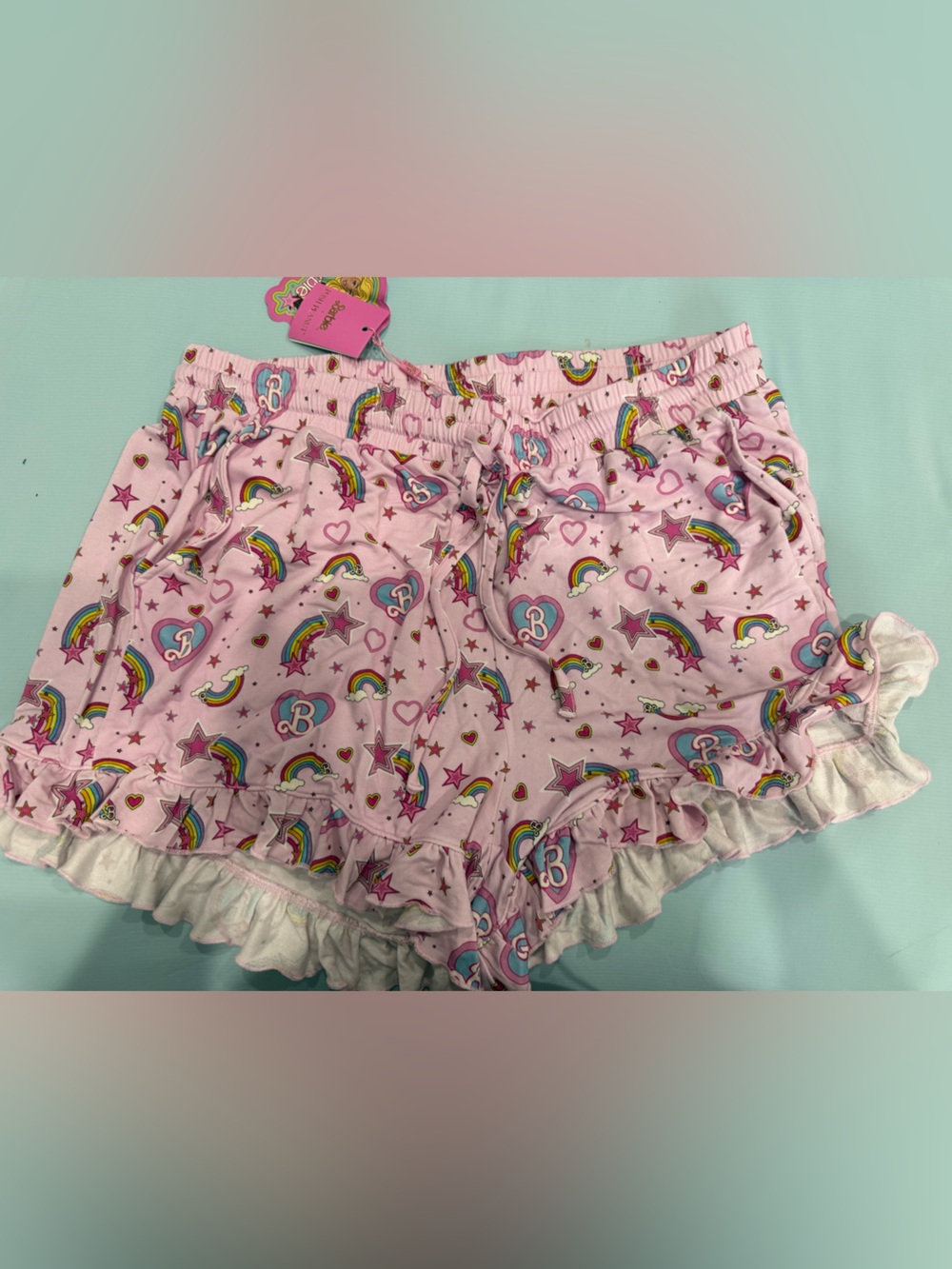 Posh Peanut Barbie Collab Light Pink Rainbow, Star & Heart Ruffle Shorts